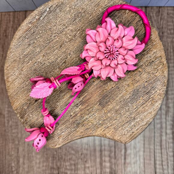 Leather Flower Purse Charm Genuine Leather Pink Flower Bag Charm NEW FAST SHIP - Picture 7 of 8